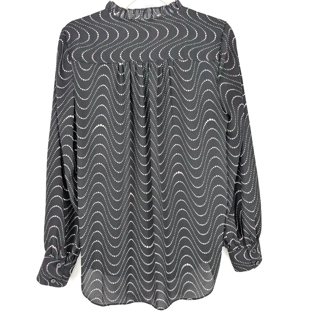 Kate Spade Black Ruffle Neck Polka Dot Wave Chiffon Blouse Small Parisian Chic‎